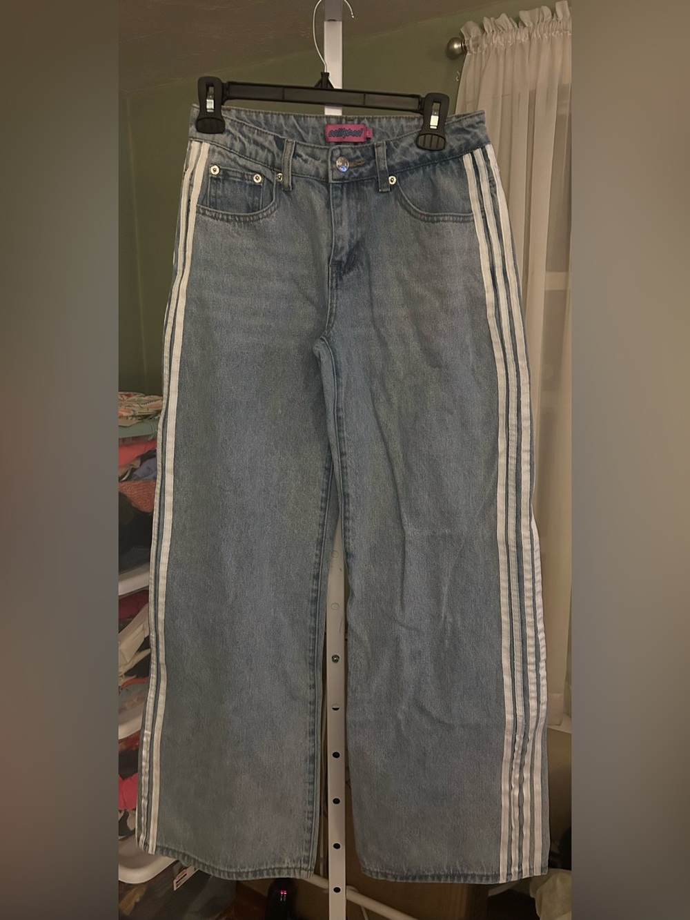 Edikted Light Blue Flare Jeans with White Side Stripes
